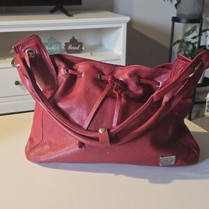 CNKW Red Leather Drawstring Shoulder Bag